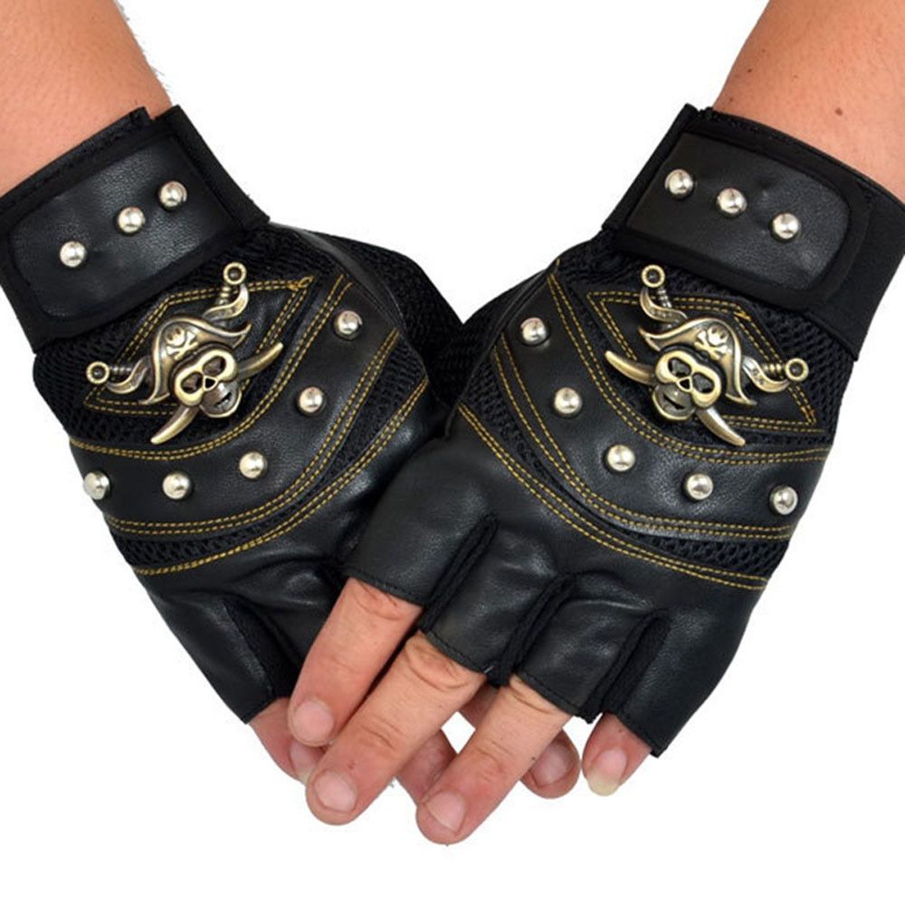 Discount New Skull Leather Gloves Polyester Punk Rock Hip Hop Men