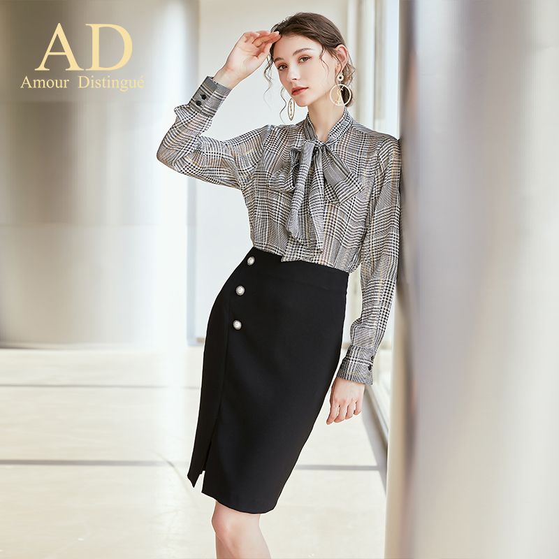 gray midi pencil skirt suit
