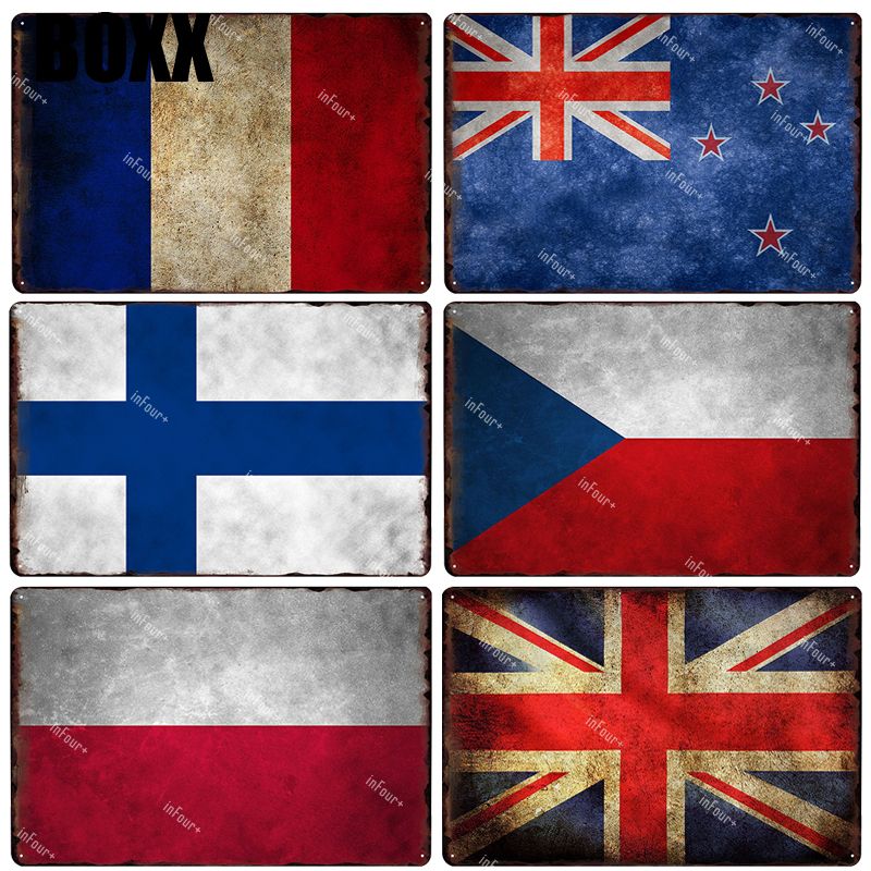 Satin Al Fransa Yeni Zelanda Finlandiya Cek Polonya Uk Metal Tabela Plak Retro Dekoratif Metal Giris Poster Ulusal Bayrak Tl8 77 Dhgate Comda