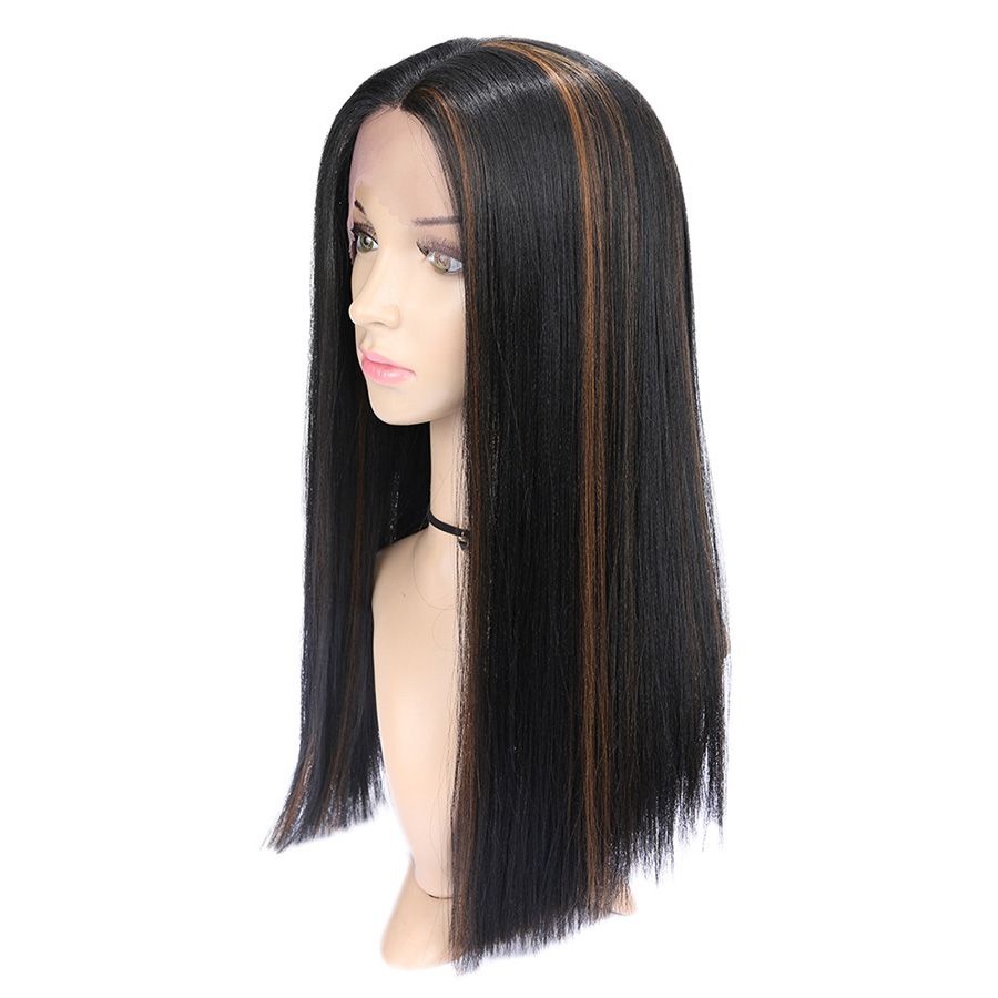 Black Bleaching Dyeing 4 Synthetic Lace Front Wig Long Straight