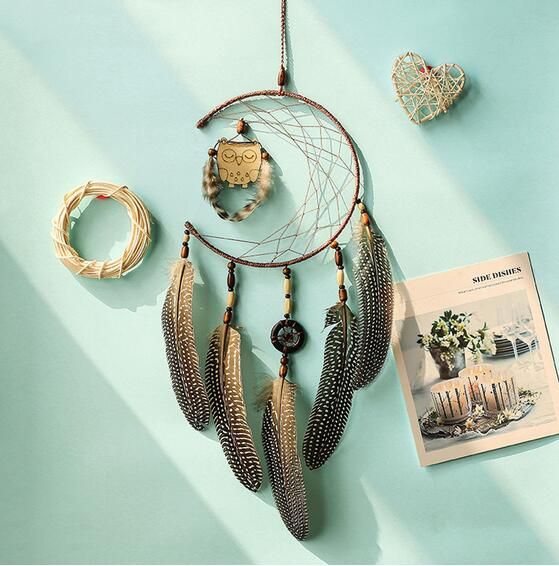 Dream Catcher With Feathers Wooden Owl Wall Hanging Ornament Home Bedroom Gift