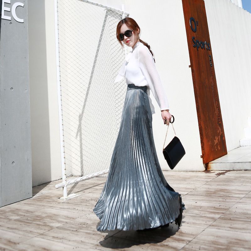 long pleated maxi skirt