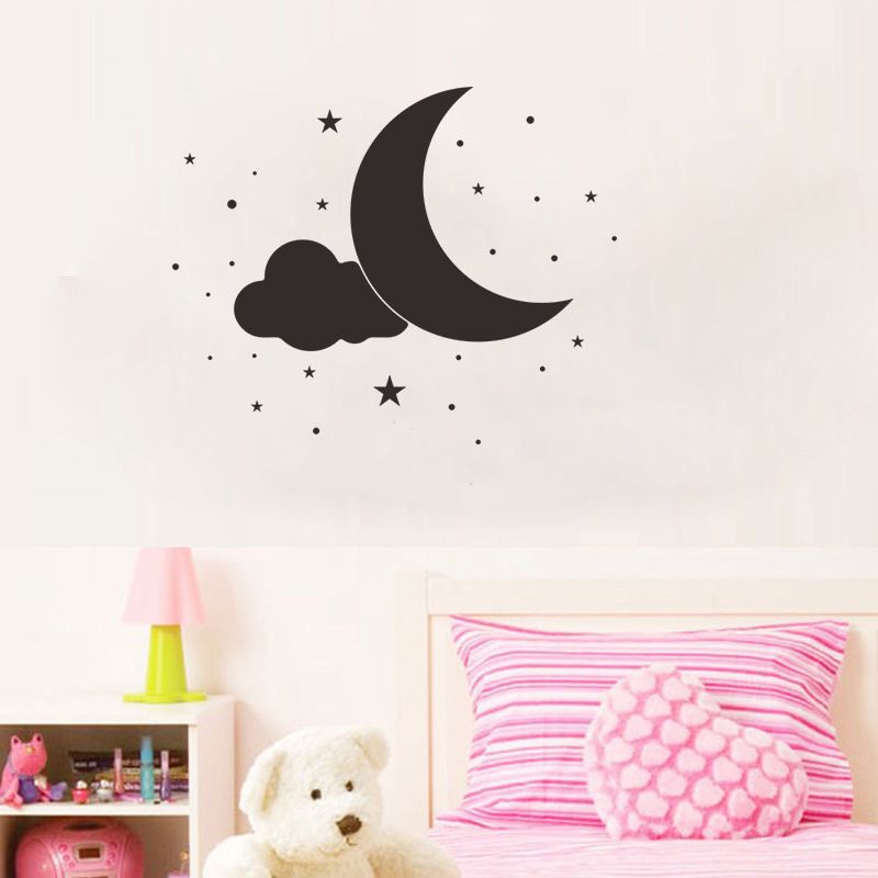 Dibujos animados lindo nubes luna estrellas polka círculos etiqueta de la pared  para niños habitaciones niños