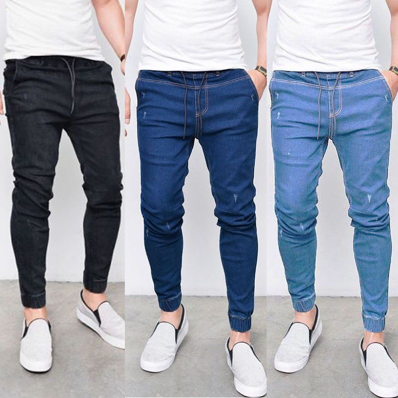 mens elastic waist denim jeans
