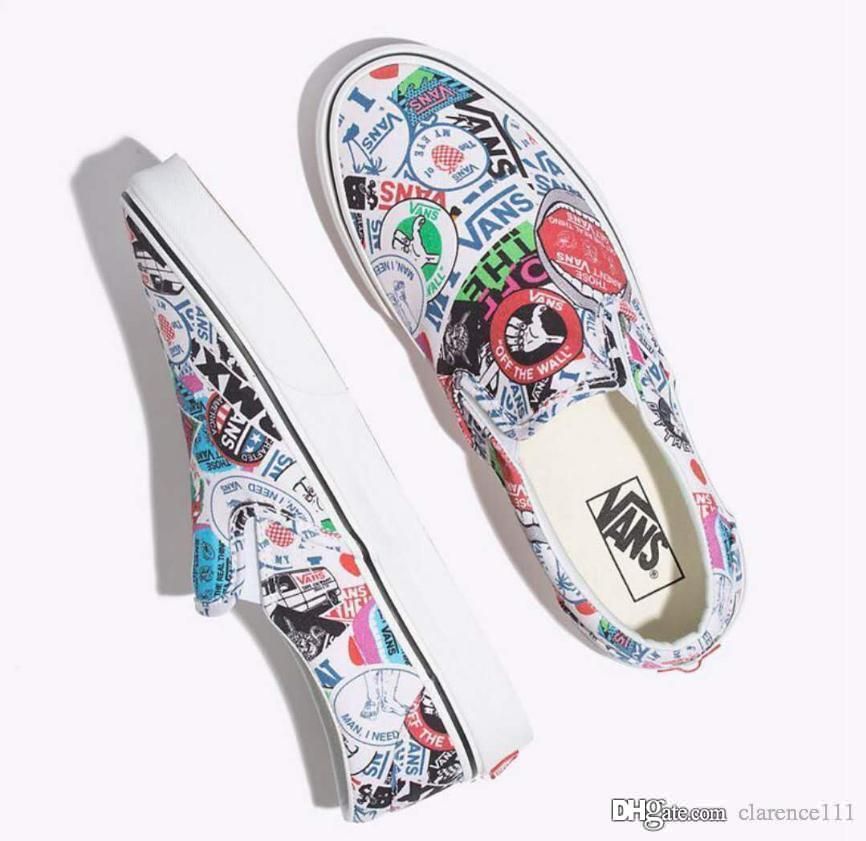 new van classic slip on mash up stickers print white sneakers shoes 2019 yty 8742 454645 from efd632 27 31 dhgate com