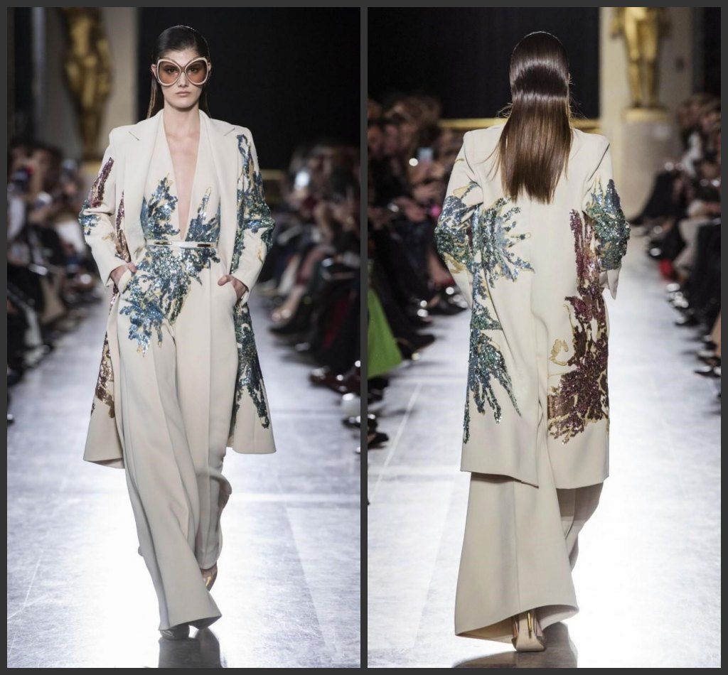 Vestidos De Inverno Elie Saab 2019 Vestidos De Noite Ternos Duas Peças Lantejoulas Prom Vestidos Plus Size Longo Formal Vestido De Festa Árabe Abendkleider Macacões + Jaqueta Vestido Para Formatura De Hxhdress,