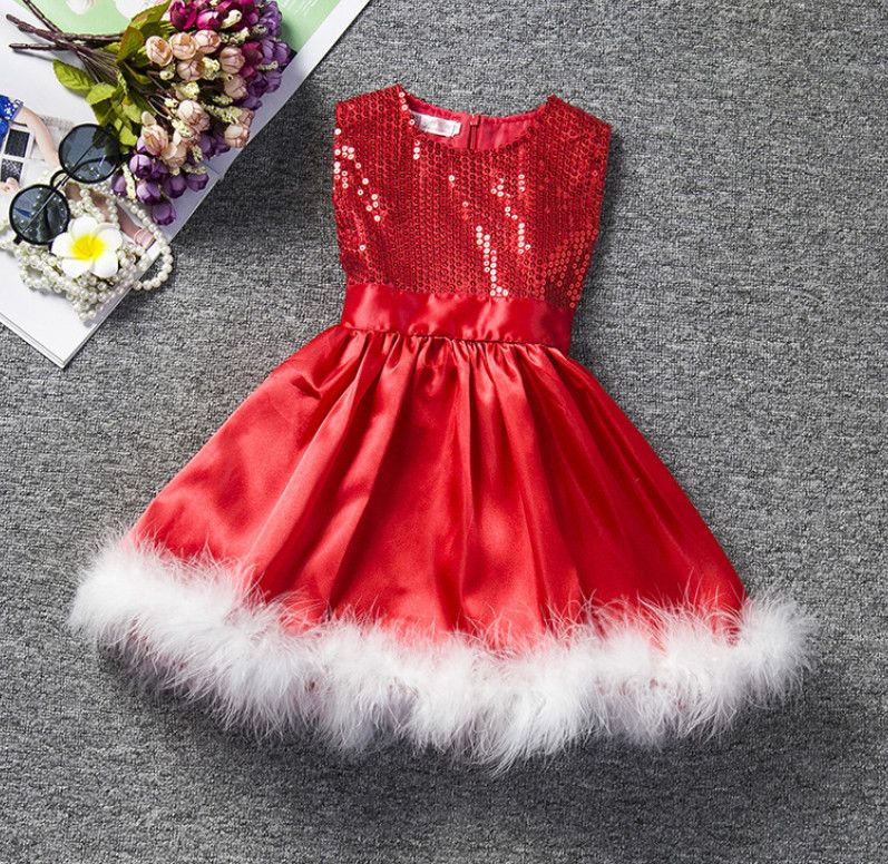 vestido de niño niños ropa Niña de Papá Noel Paillette de Navidad falda del