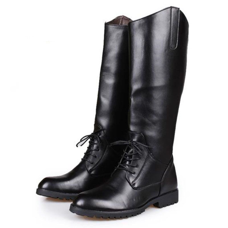 Lace Up Mens Knee High Leather Boots Tall Top Military Shoes Army ...