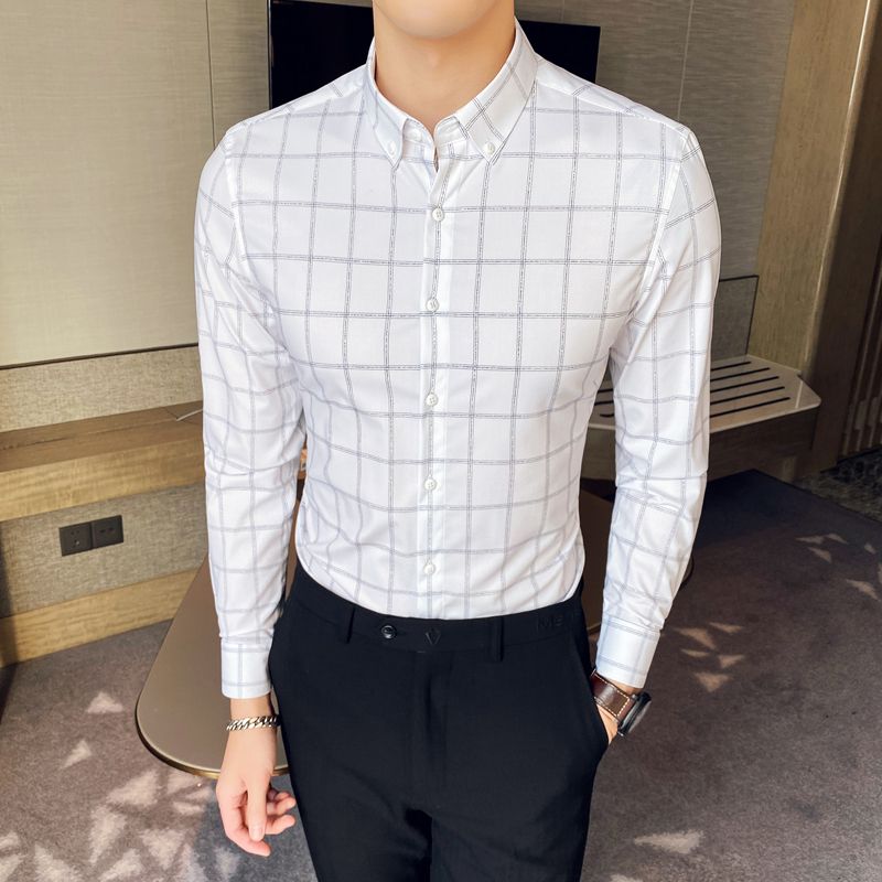 mens white dress shirt with black buttons