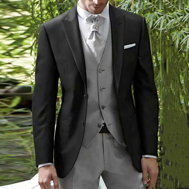 Compra Trajes De Hombre Negro Pantalones Grises Hombres Boda Esmoquin Traje  A Medida Italiano Homme Mariage Padrinos De Boda Blazer Capa De 3 Piezas  Slim Fit Terno Masculino Barato | Entrega Rápida