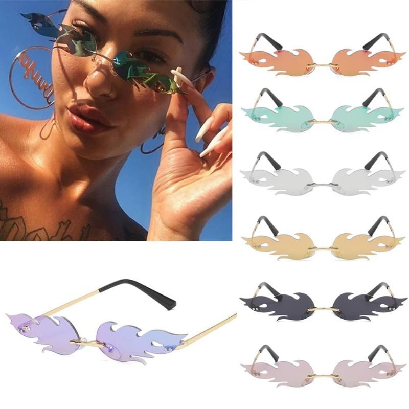 HOT 2019 Fashion Luxury Fire Flame Sunglasses Women Men Rimless Wave Sun Glasses