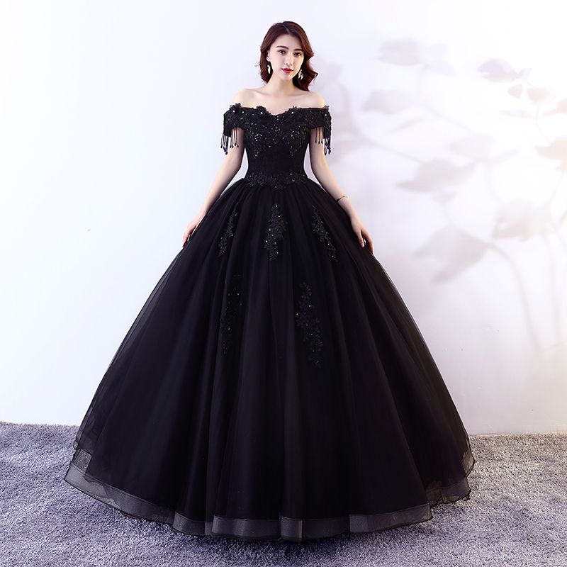 Black Ball Gown Gothic Wedding Dresses 