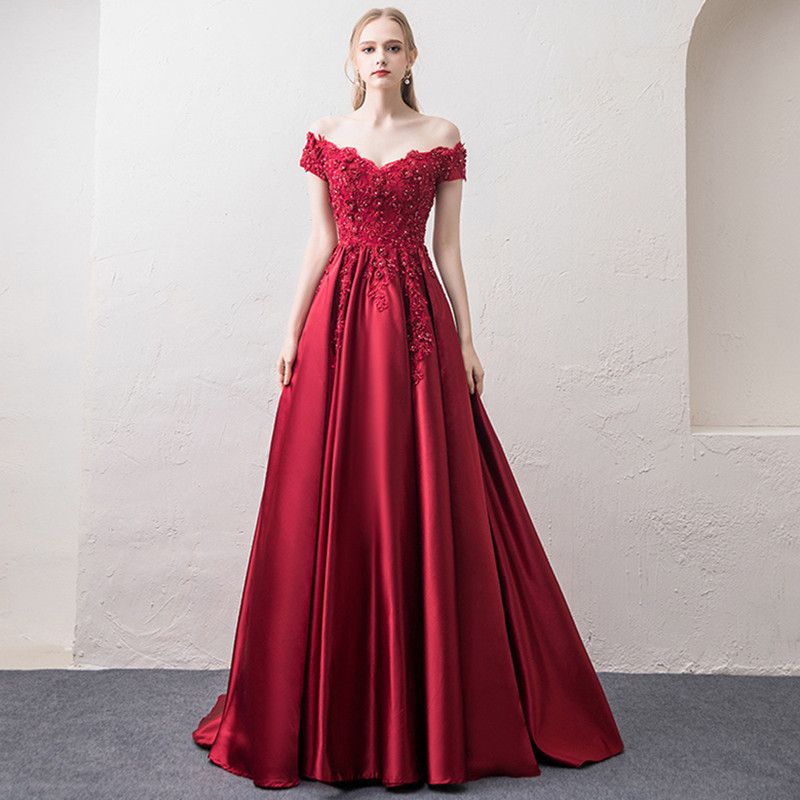 burgundy floor length formal gown