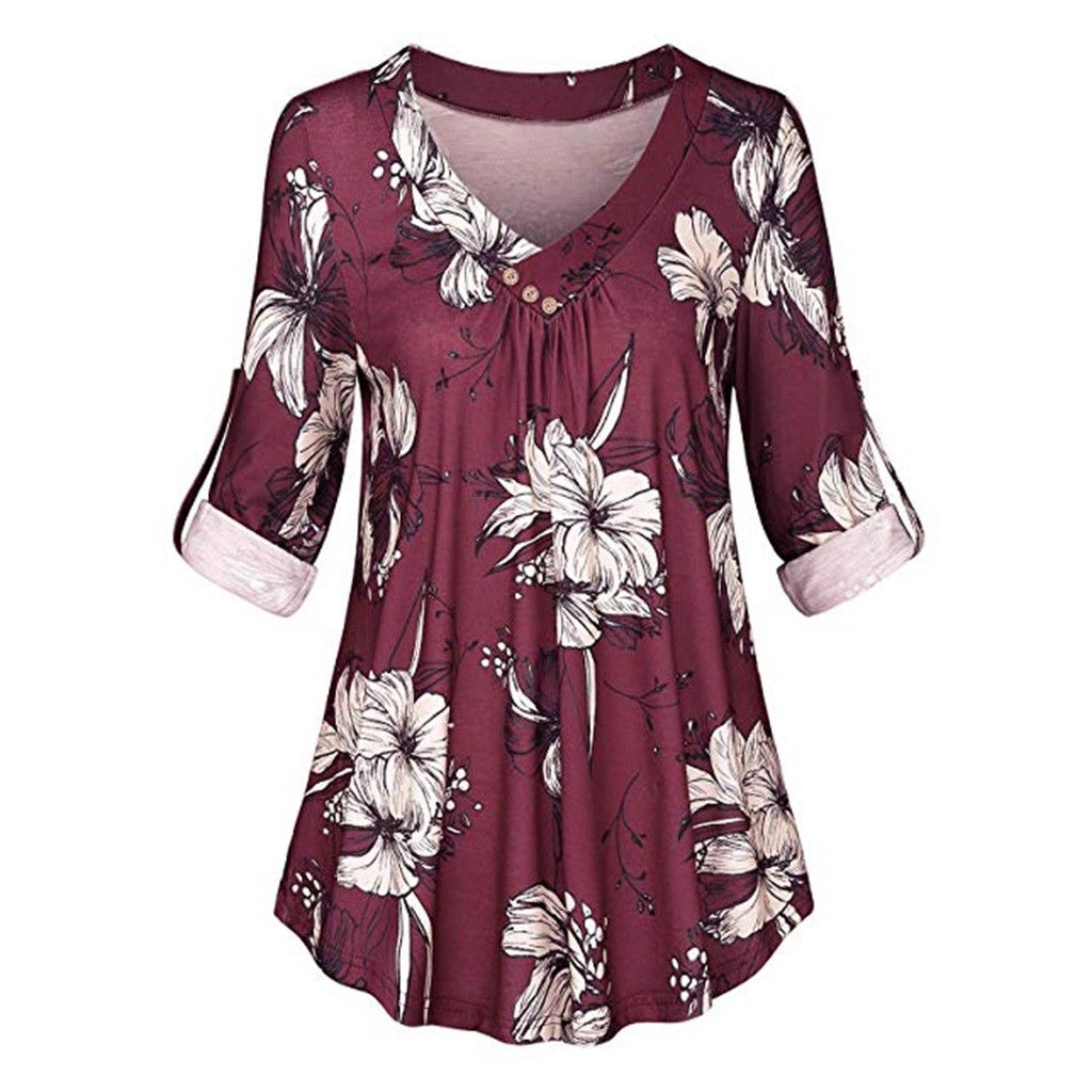Tops Con Estampado Floral Para Mujer Con Cuello En V Y Solap Tops Con Estampado Floral Para Mujer Con Cuello En V Y Solap