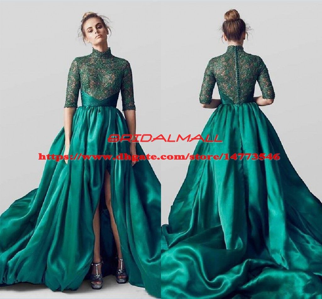 green satin evening dress