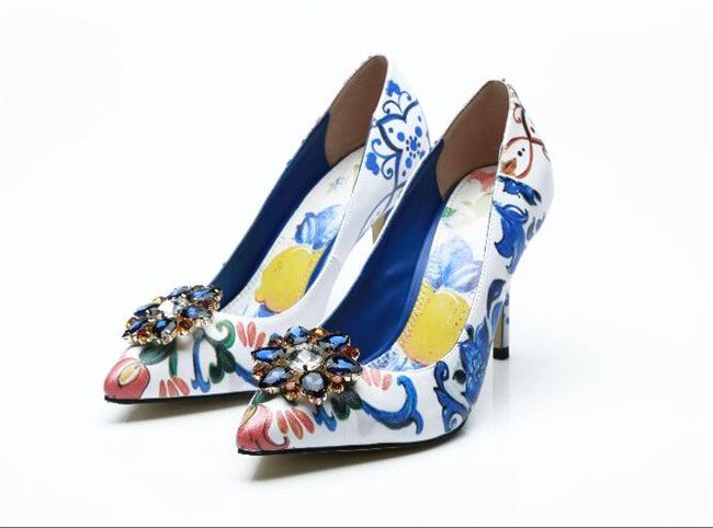 blue floral pumps