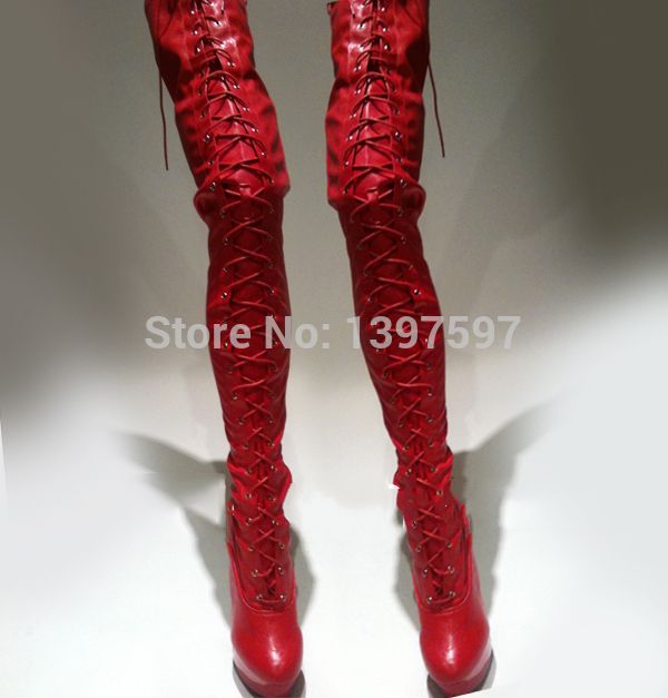 red thigh high boots no heel