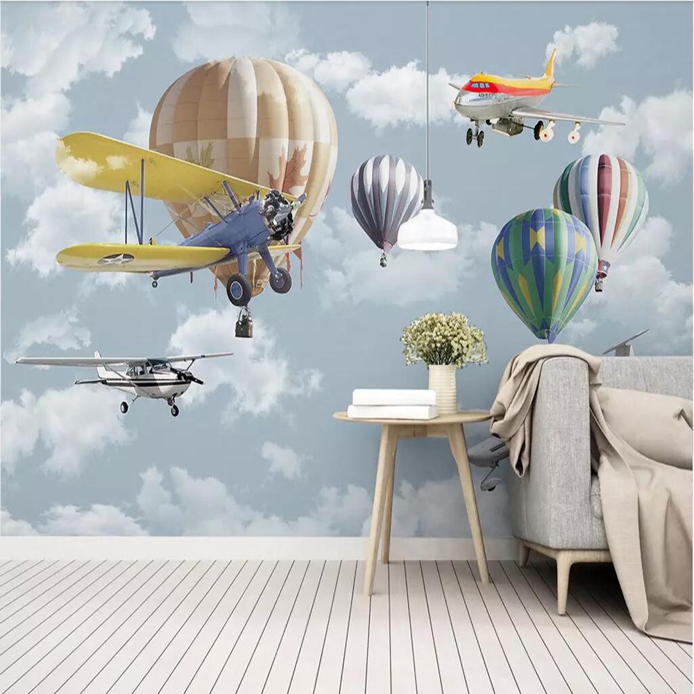 Gota Envío Custom 3D Wallpaper Murales Minimalista Pintado a mano Aviones de dibujos animados Sala de Gota Envío Custom 3D Wallpaper Murales Minimalista Pintado a mano Aviones de dibujos animados Sala de