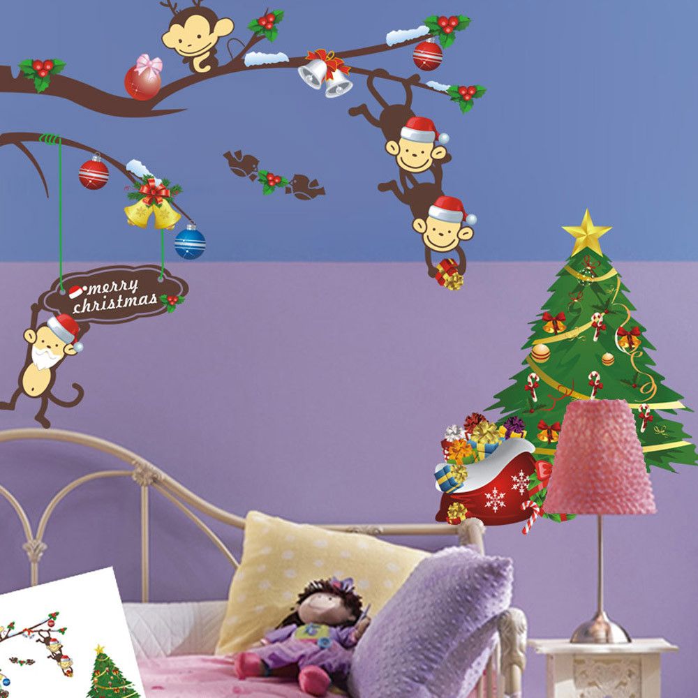 Xmas Wall Stickers Big Nose Reindeer Shop Window Glass Decor Merry