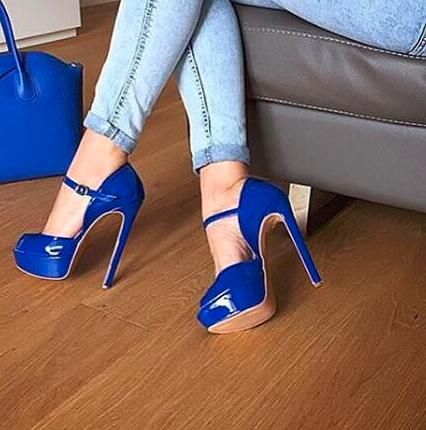 blue platform heels with ankle strap