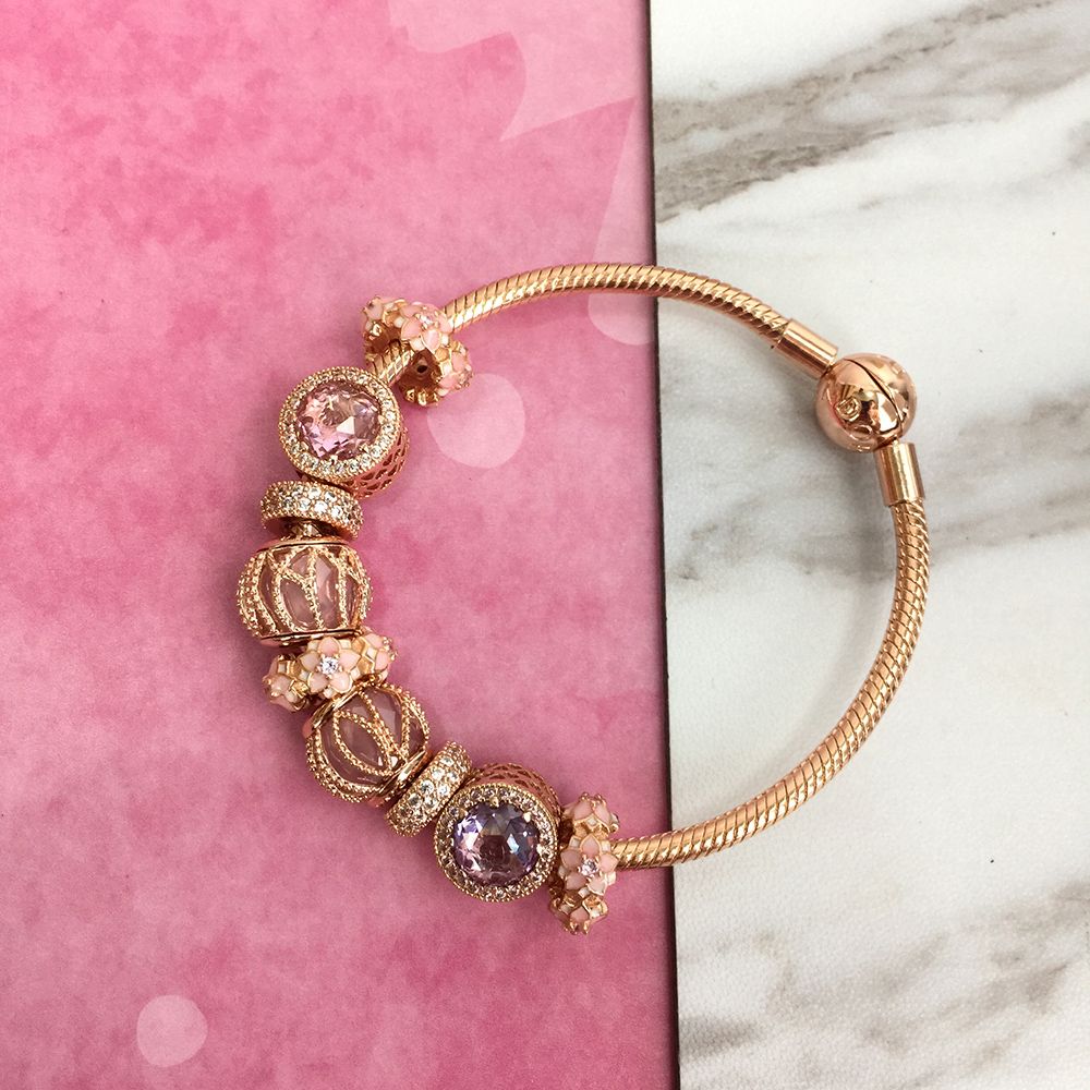 New 925 Silver Rosegold Charm Bracelet 