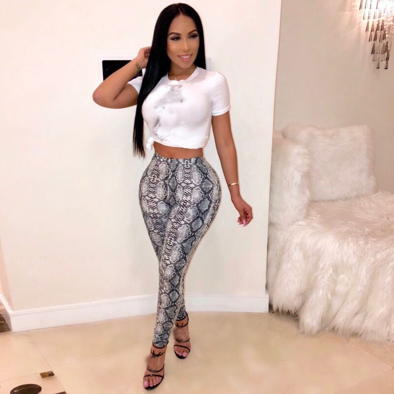 Womens Stretch Snakeskin Leggings High