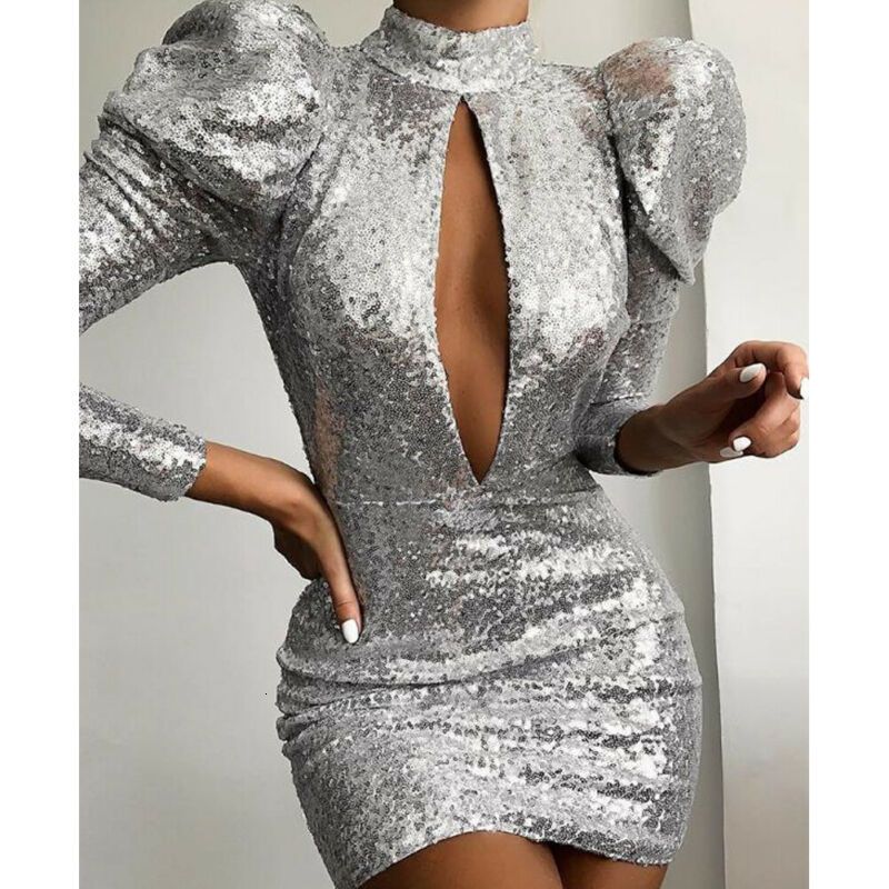 mock neck sequin dress