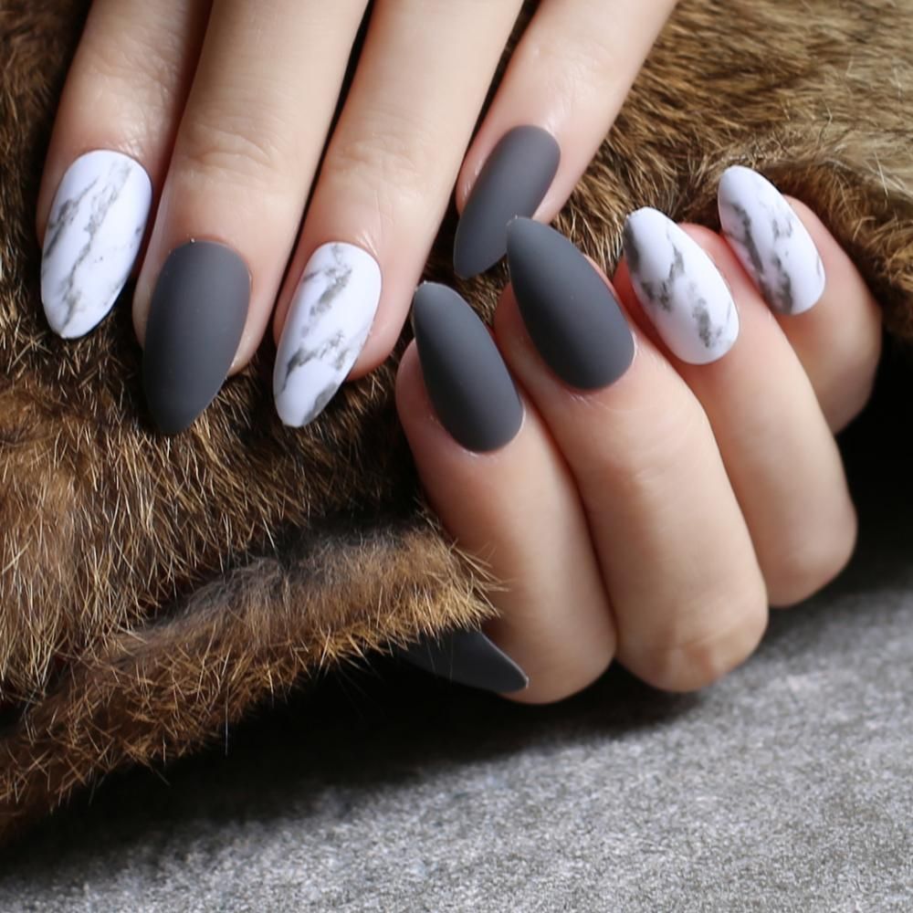 Dark Gray Matte Nails Marble Fake Nail Customized Wedding Nails Pink DIY Stiletto False Red Medium Jazz White Marble Black Fake Toenails Gel Nail