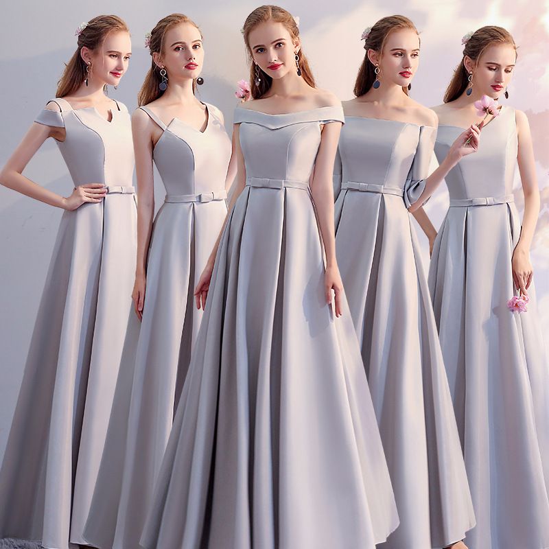 silver satin bridesmaid dresses