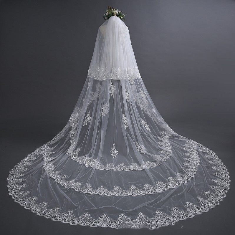 1pc Wedding Veil Chapel Cathedral White Elegant Short Pearl Veil Lace Bridal Veils Wedding Veil with Hair Comb