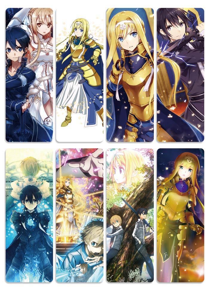 8pcs/set Anime Sword Art Online Kirito/Asuna/Asada Shino PVC Bookmarks