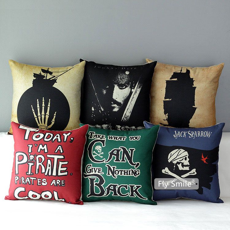 Johnny Depp Jack Sparrow Cushion Covers Pirate Skull Ship Cushion