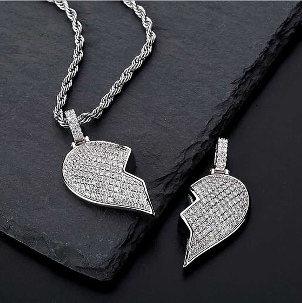 Mens Half Heart Pendant Necklace Gold 