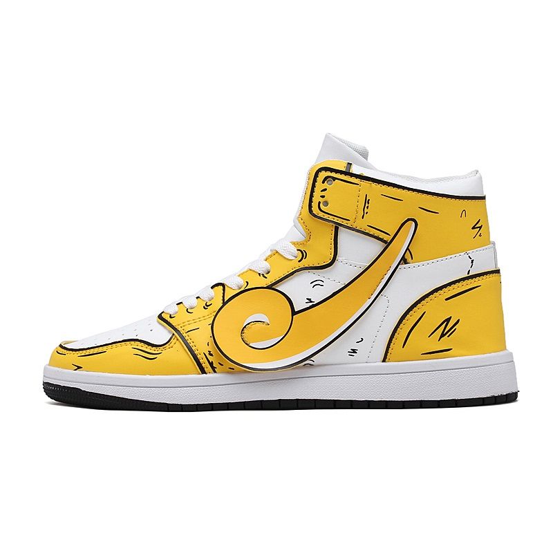white and yellow basketball shoes
