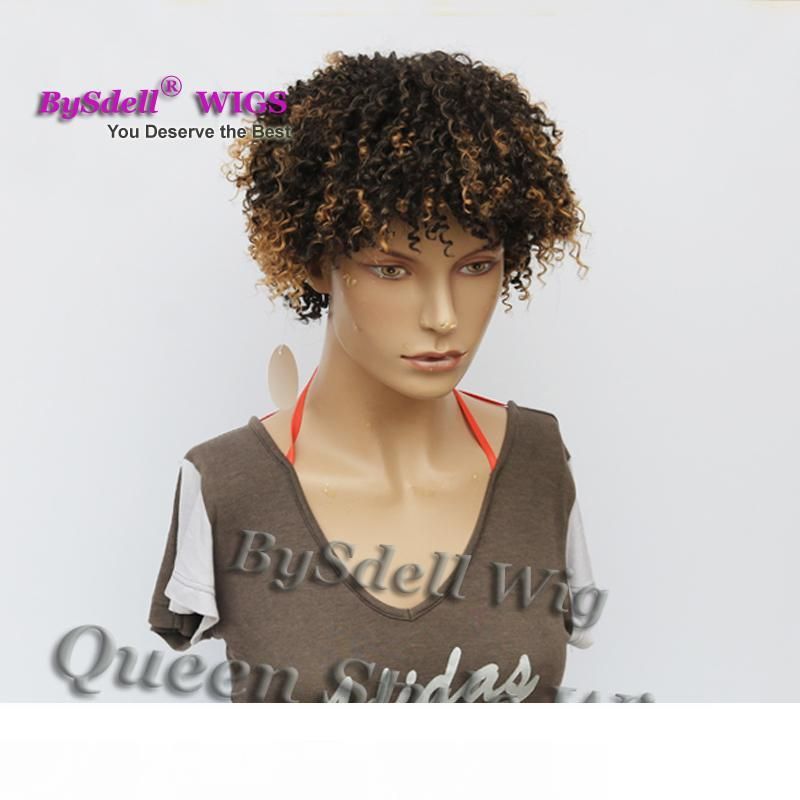 Super Sexy Young Black men Woman Hairstyle Wig Synthetic Short Pixie Cut Spring Kinky Curly Hair Wig Two Tone Ombre Brown Color Wigs Super Sexy Young Black men Woman Hairstyle Wig Synthetic Short Pixie Cut Spring Kinky Curly Hair Wig Two Tone Ombre Brown Color Wigs