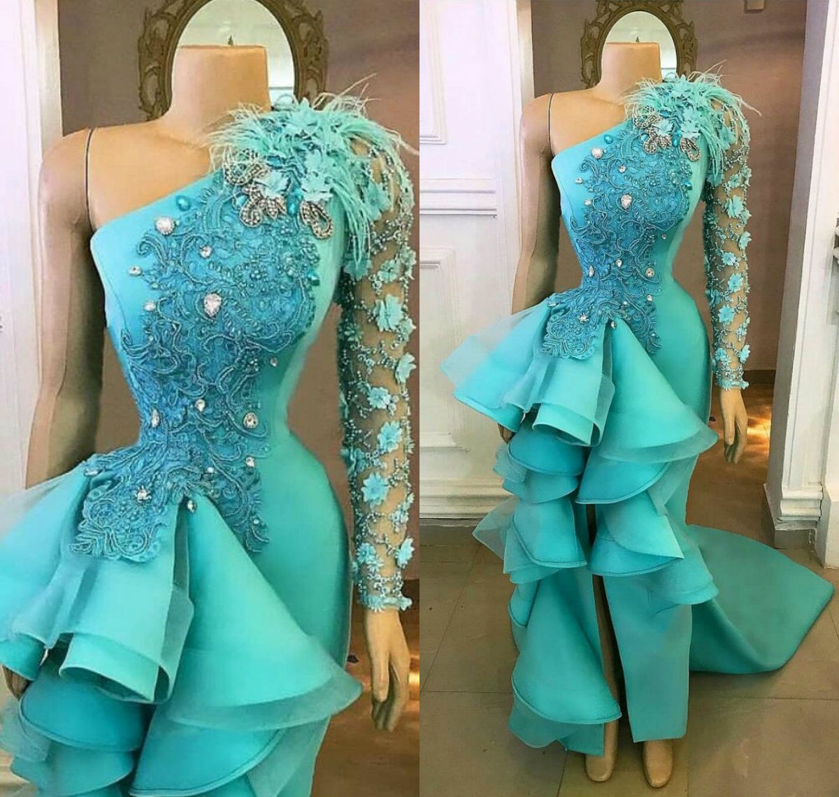 sky blue party wear gown