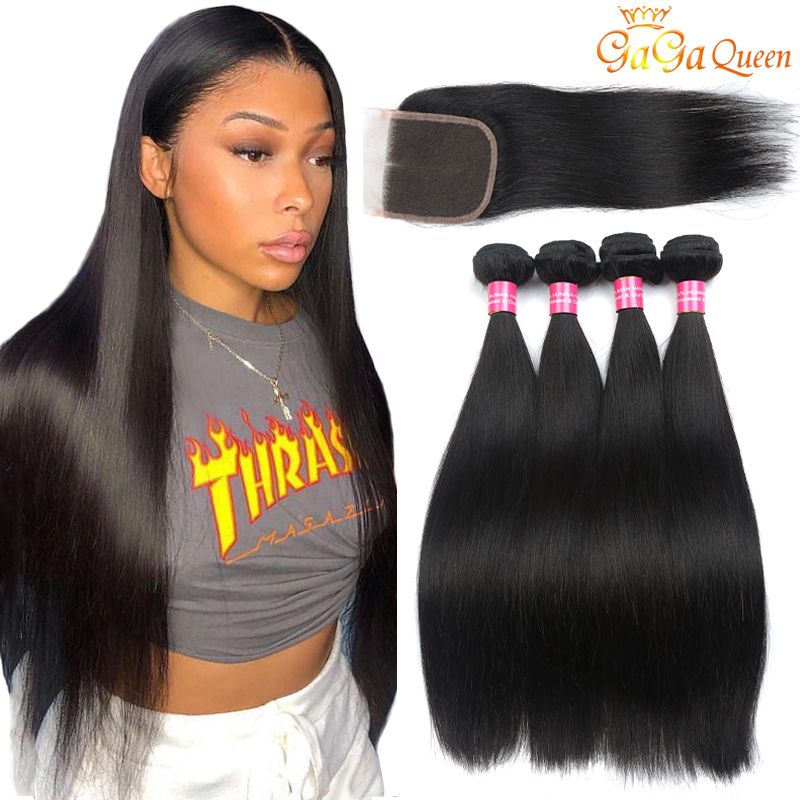 Brazilian Straight Hair Bundles With 4x4 Closure Unprocessed