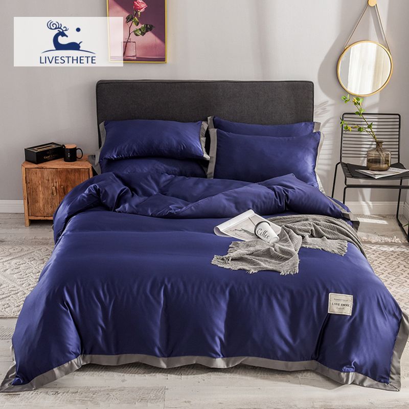 Liv Esthete Luxury 100 Silk Healthy Love Home Blue Bedding Set