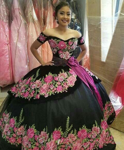 Black Quinceanera Dresses With Flowers ...