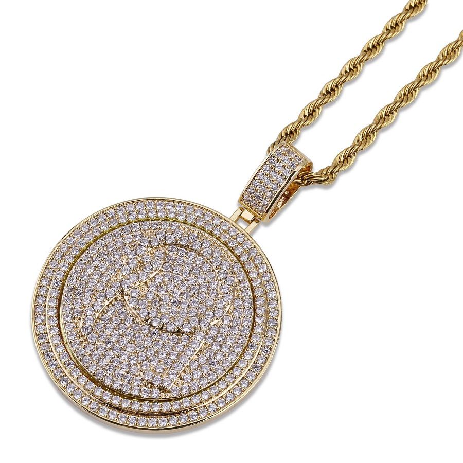 Wholesale Men Hip Hop Jewelry Gold Silver Necklace Zircon Iced Out Disc