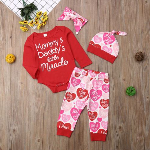 Newborn Baby Girl Clothes Valentine/'s Day Romper Top Pants Headband Outfits Set