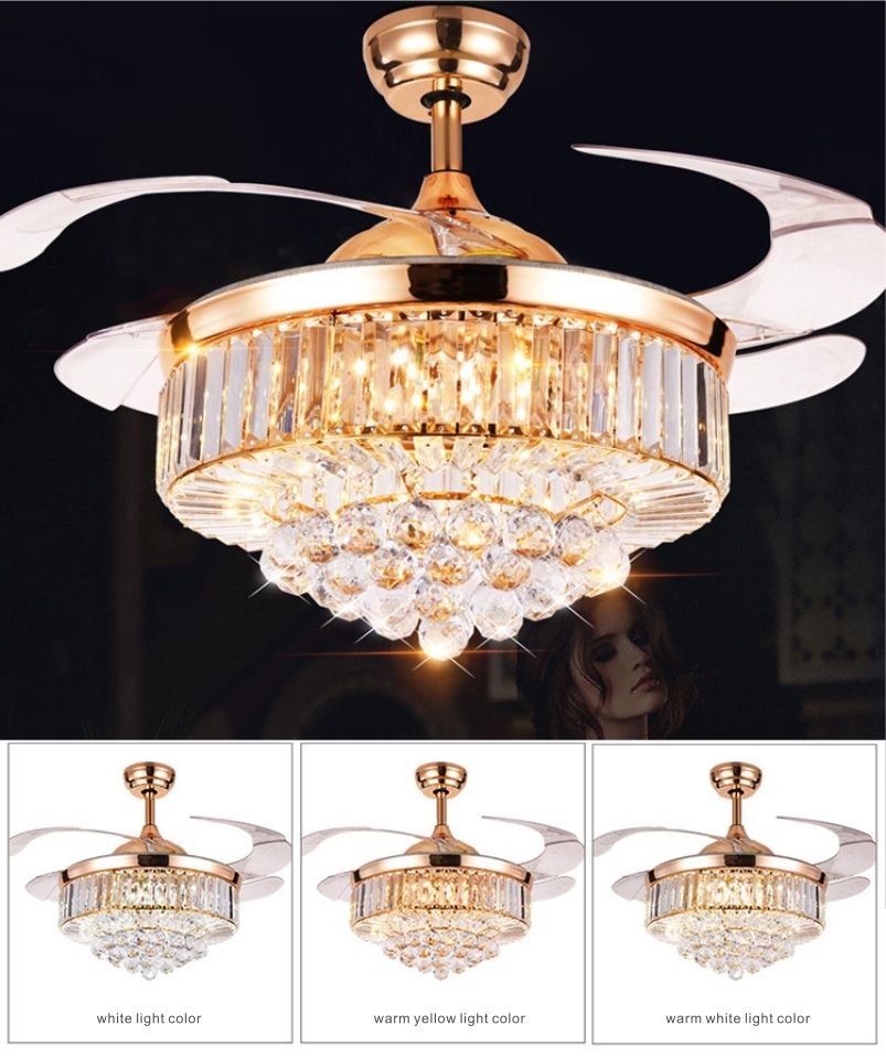 2019 Lighting Groups 42 Inch Gold Led Modern European Crystal Ceiling Fan Lamp Living Room Bedroom Retractable Ceiling Fans With Lights Remote Co From