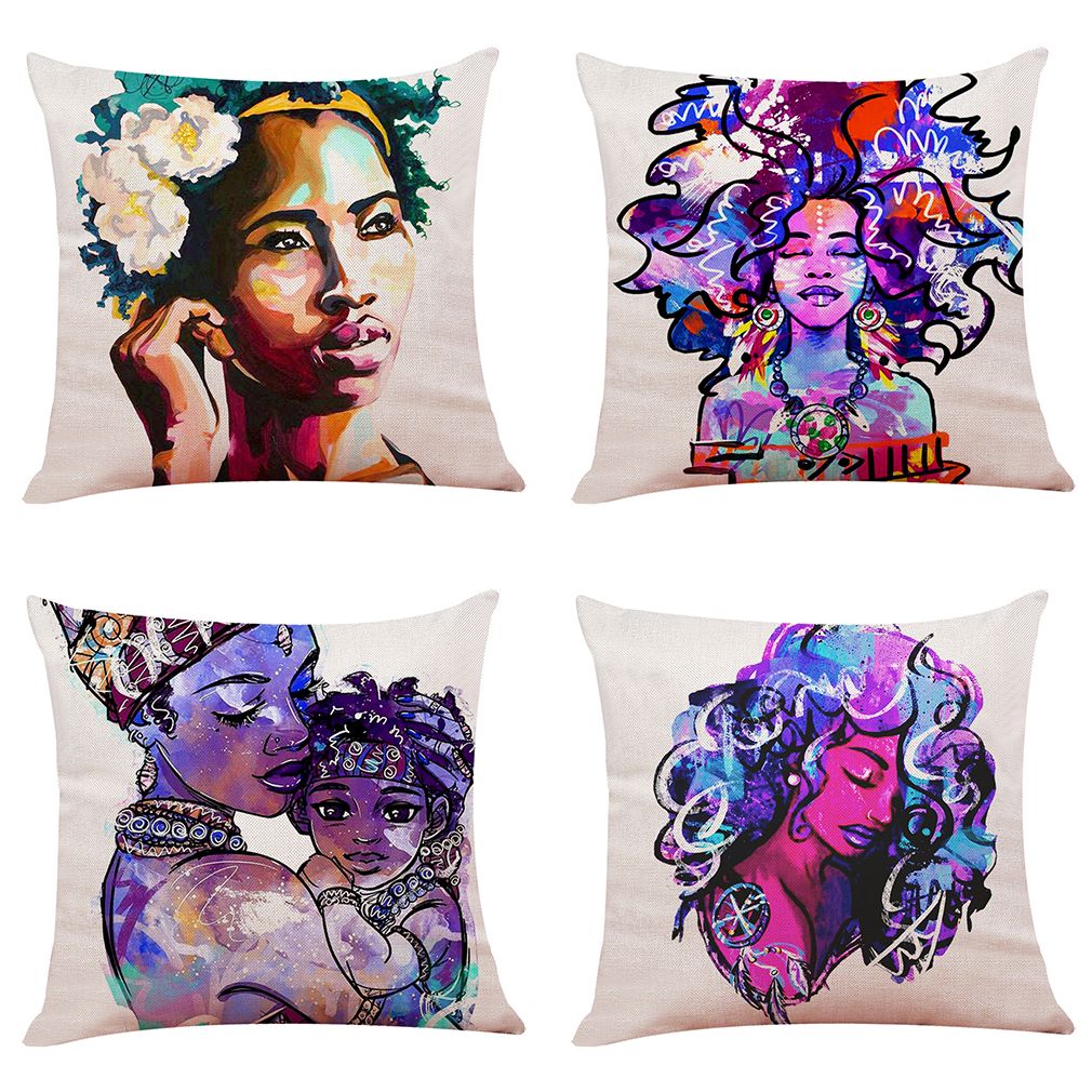 Colorful African Girl Linen Cushion Covers Home Office Sofa Square Pillow Case Decorative Pillow Covers Without Insert 18 18inch Wicker Replacement Cushions Patio Furniture Cushion Covers From Shannyshum226 1 71 Dhgate Com