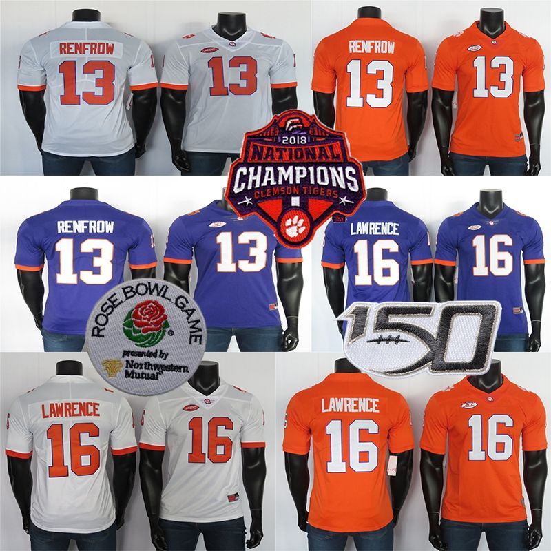 2021 Clemson Tigers Jerseys 13 Renfrow Jersey 16 Trevor Lawrence White Purple NCAA College