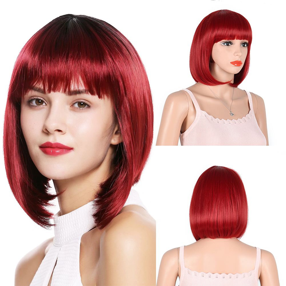 Dark Red Bob Straight Wig Short Synthetic Wig With Hair Bangs Natural  Looking Red Heat Resistant Colorful Costume Cosplay Wig From Rapunzel19,  $39.19 | DHgate.Com