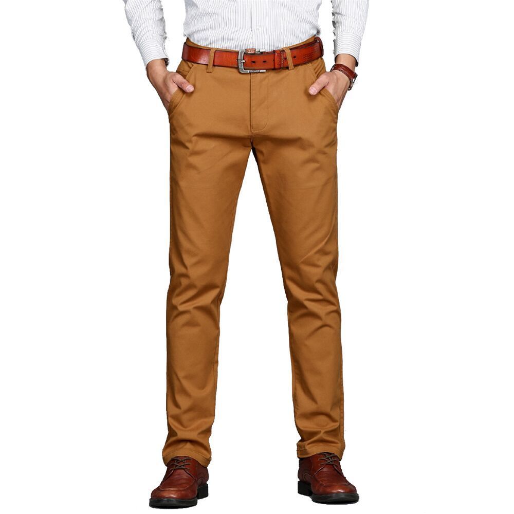 Vomint Men Pant Casual Business Stretch Trousers Khaki Black Brown Blue Color