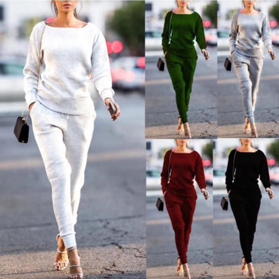 2Pcs Womens Hoodies Sweatshirt Tracksuit Pants Set Sports Gym Wear Casual Suit