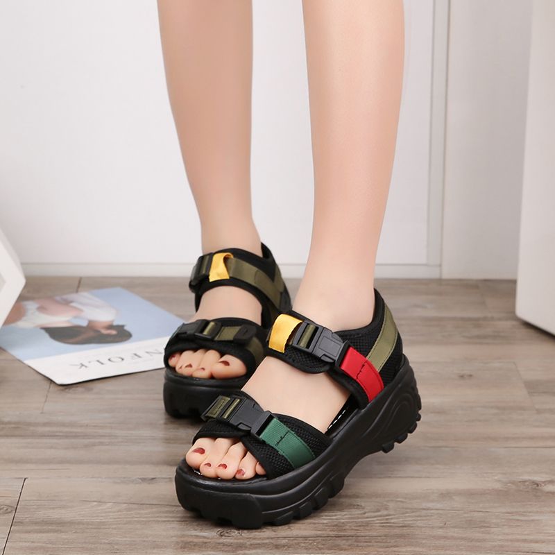 ladies black chunky sandals