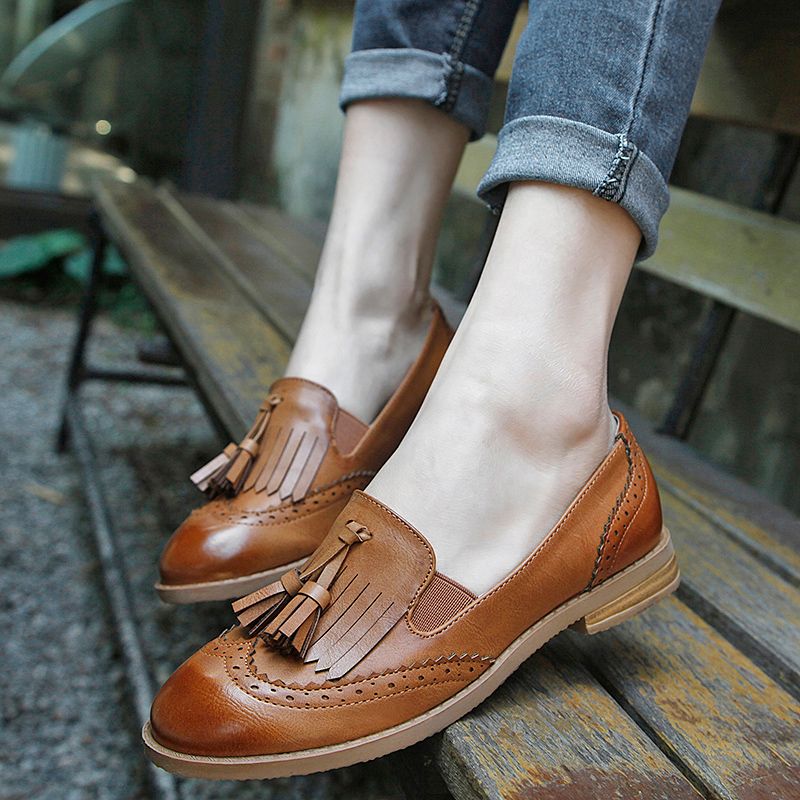 Slip On Women Oxfords Tassels Oxford Shoes For Women Round Toe Flats  Loafers Handmade Leahter Brogues Shoes Woman From Tianjinbusiness, $37.39 |  DHgate Israel