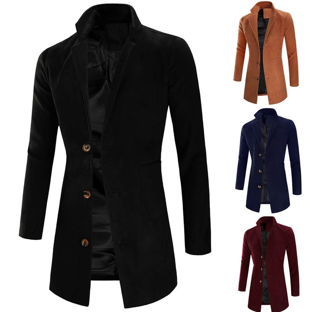 Chaqueta para hombre Cálido Trinchera de invierno Botón Outwear Abrigos elegantes Abrigos Hombres coreanos Slim